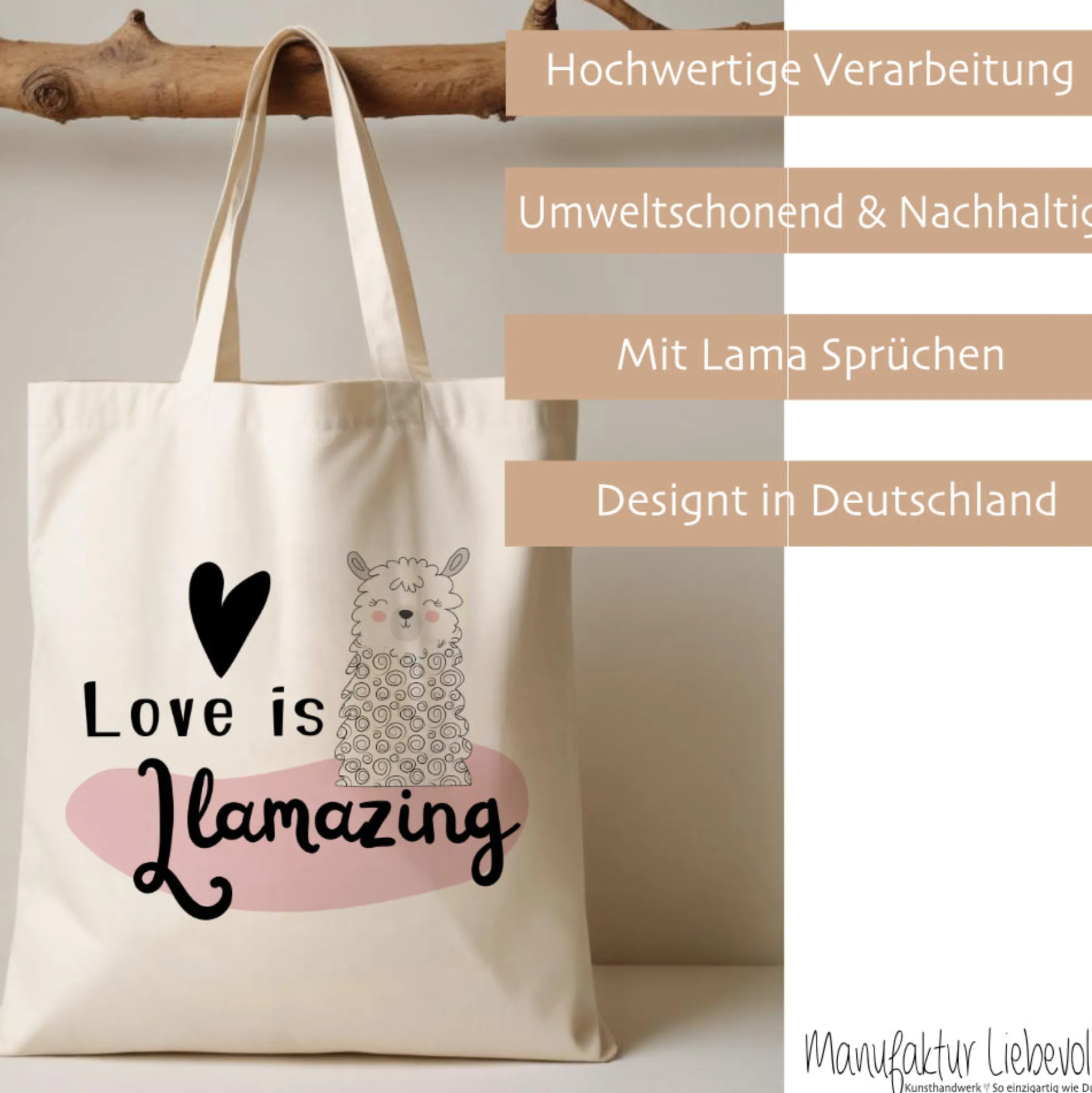 Stoffbeutel Lama Stofftasche Spruch Llamasté, Lächle... anspucken, Love ist Llamazing, No drama Llama