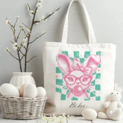 Stoffbeutel mit Namen bedruckt, Motive: Osterohren, Bubble Gum Osterhasen