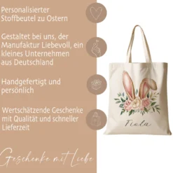 Stoffbeutel mit Namen bedruckt, Motive: Osterohren, Bubble Gum Osterhasen