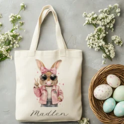 Stoffbeutel mit Namen bedruckt, Motive: Osterohren, Bubble Gum Osterhasen
