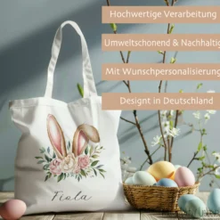 Stoffbeutel mit Namen bedruckt, Motive: Osterohren, Bubble Gum Osterhasen