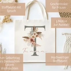 Stoffbeutel mit Namen und Anfangsbuchstaben