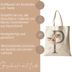 Stoffbeutel mit Namen und Anfangsbuchstaben