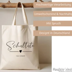 Stoffbeutel "Schultüte" Abschiedsgeschenk Lehrerin Tasche mit Namen Lehrerin Geschenk Geburtstag