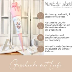 Stoff Schultüte Elfe Mädchen Name Rosa Fee Prinzessin Personalisiert Märchen Blumen Prinzessin Boho Einschulungstüte Zuckertüte Datum 70 cm| Optional mit Füllkissen und Spitzenschutz