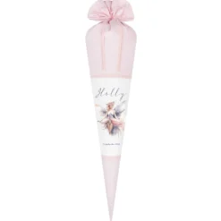 Stoff Schultüte Elfe Mädchen Name Rosa Fee Prinzessin Personalisiert Märchen Blumen Prinzessin Boho Einschulungstüte Zuckertüte Datum 70 cm| Optional mit Füllkissen und Spitzenschutz