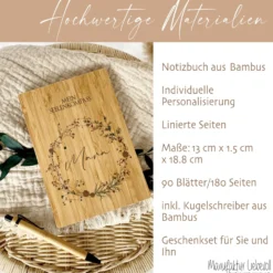 Tagebuch personalisiert Notizbuch mit Namen A5 Journal Mädchen Frauen Männer Teenager Geschenk Schreibheft Journal Notizheft Kugelschreiber
