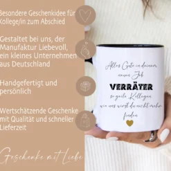 Tasse Abschied Kollege personalisierte Tasse mit Spruch „Verräter“ Geschenk zum Abschied - Jobwechsel Abschiedsgeschenk für Kollegen Geschenkanhänger | Kaffeetasse aus Keramik