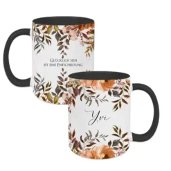 Tasse "Autumn" aus Keramik mit Herbstblüten, dem Namen und einem Spruch | Keramiktasse "Herbst"