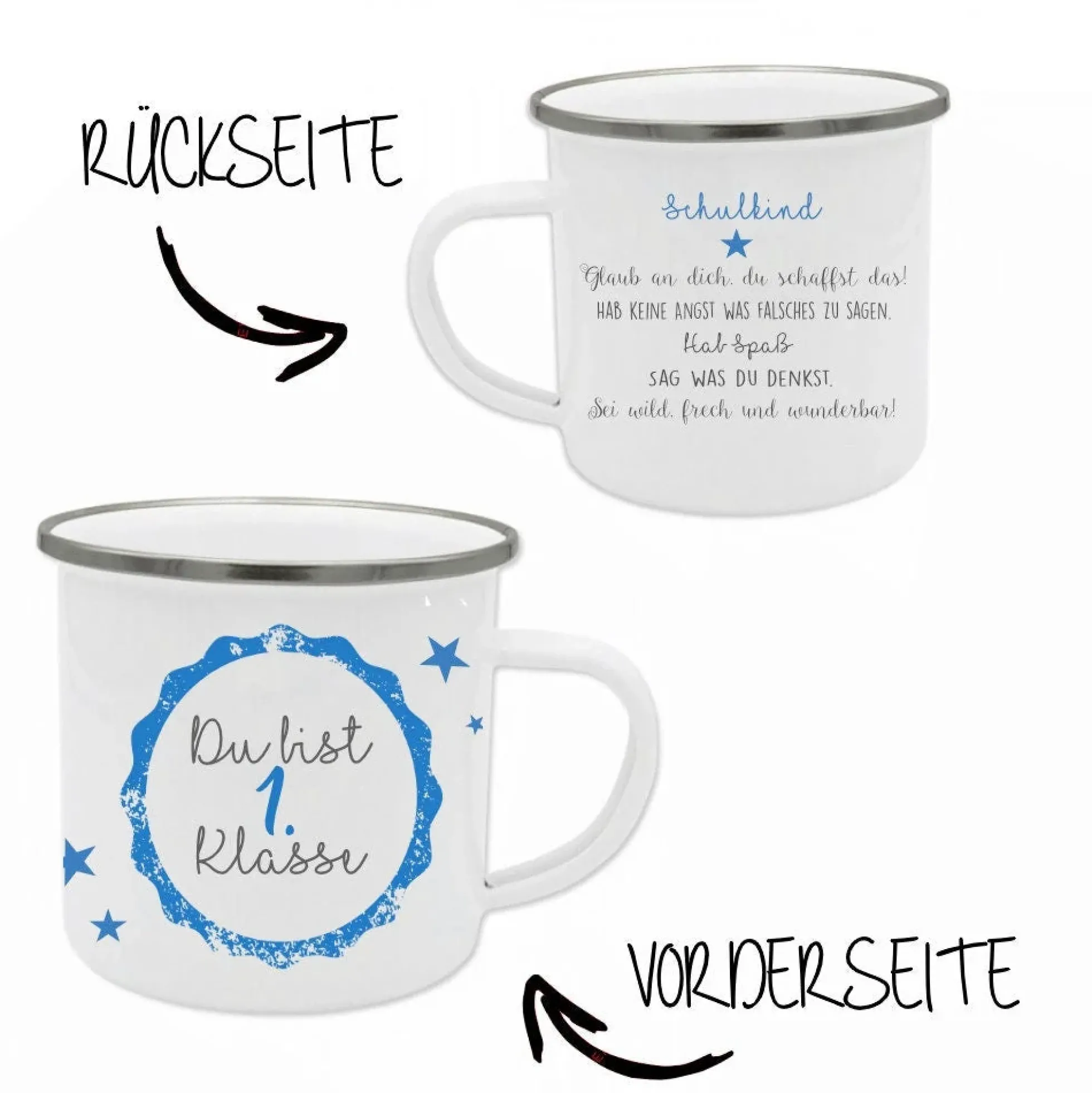 Tasse "Du bist 1. Klasse" zum Schulbeginn | Geschenkidee zur Einschulung für Mädchen u. Jungen | Originelle Geschenkidee mit DIY Ideen zum Schulbeginn | 2 Farbvarianten zur Auswahl
