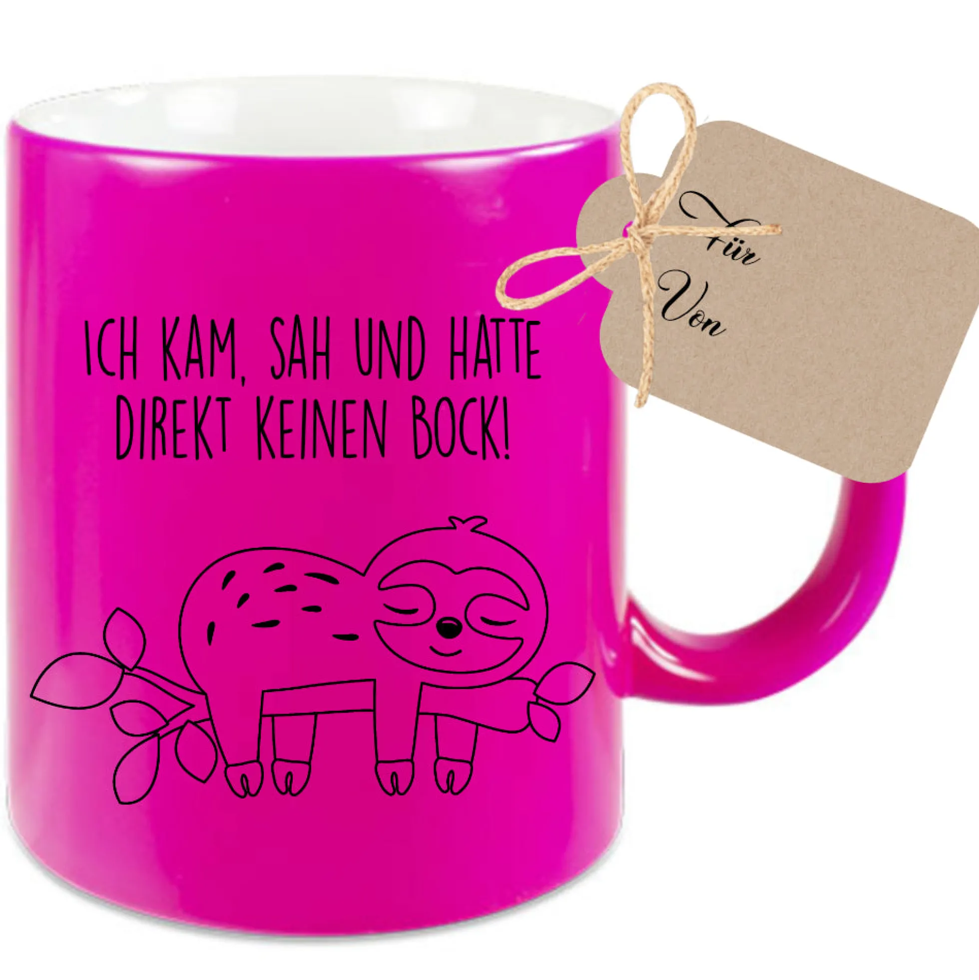 Tasse Faultier mit Spruch: Ich kam, sah und hatte direkt keinen Bock! | 4 Tassenfarben zur Auswahl