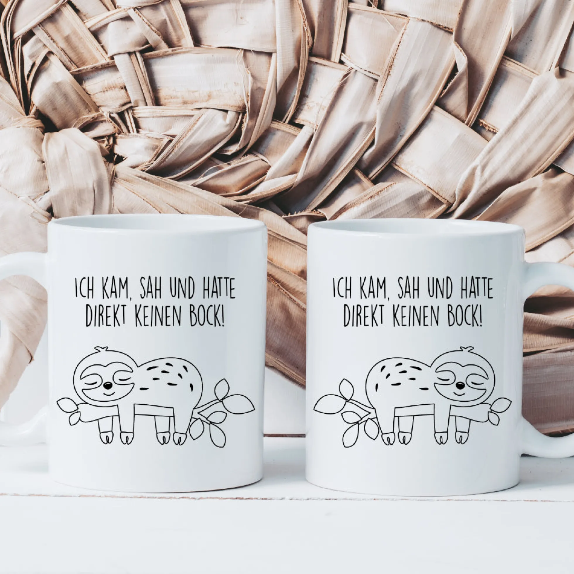 Tasse Faultier mit Spruch: Ich kam, sah und hatte direkt keinen Bock! | 4 Tassenfarben zur Auswahl