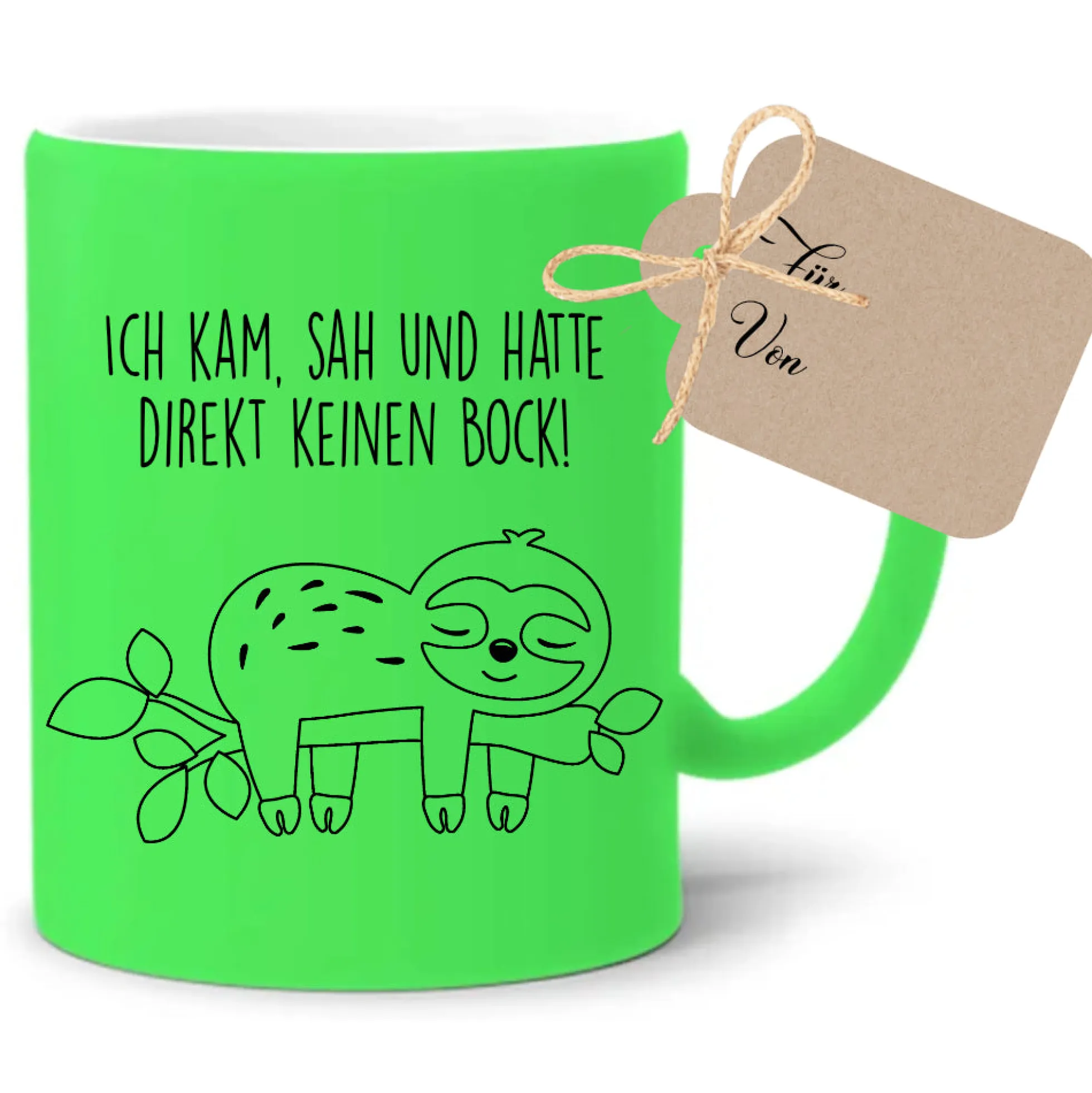 Tasse Faultier mit Spruch: Ich kam, sah und hatte direkt keinen Bock! | 4 Tassenfarben zur Auswahl