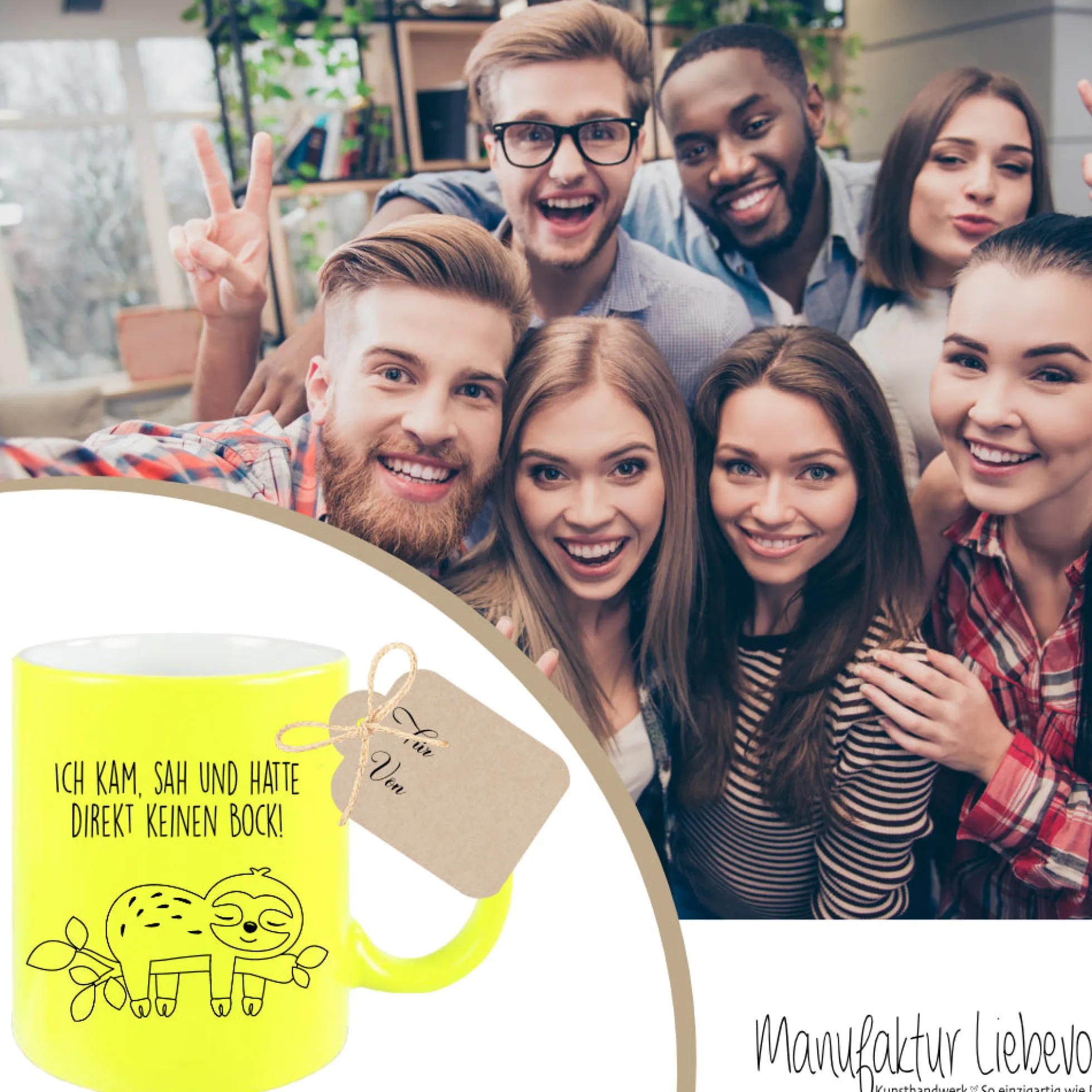 Tasse Faultier mit Spruch: Ich kam, sah und hatte direkt keinen Bock! | 4 Tassenfarben zur Auswahl
