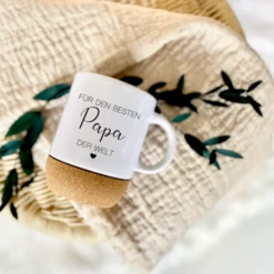 Tasse "Für den besten Papa", Geschenk für Väter, Kaffeetasse aus Keramik und Kork