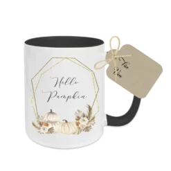 Tasse "Hello Pumpkin" mit Buchstaben und Namen | Keramiktasse mit Kürbis und Blumen | Perfekt für Herbst u. Halloween