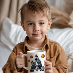 Tasse Junge Weltall Astronaut Monogramm Keramiktasse Name personalisiert Rakete Einschulung Geburtstag Geschenk I Manufaktur Liebevoll