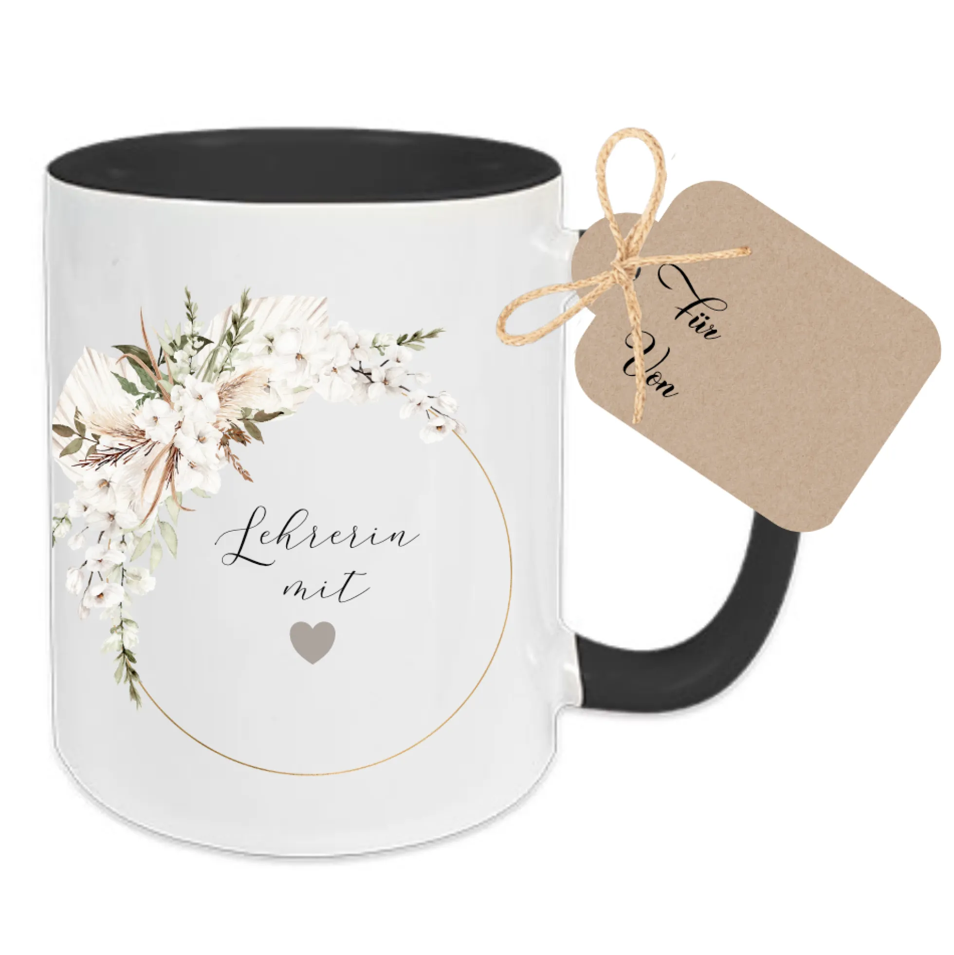 Tasse "Lehrerin mit Herz" | Personalisiertes Geschenk als Dankeschön und zum Abschied | Keramiktasse mit Namen und Buchstaben
