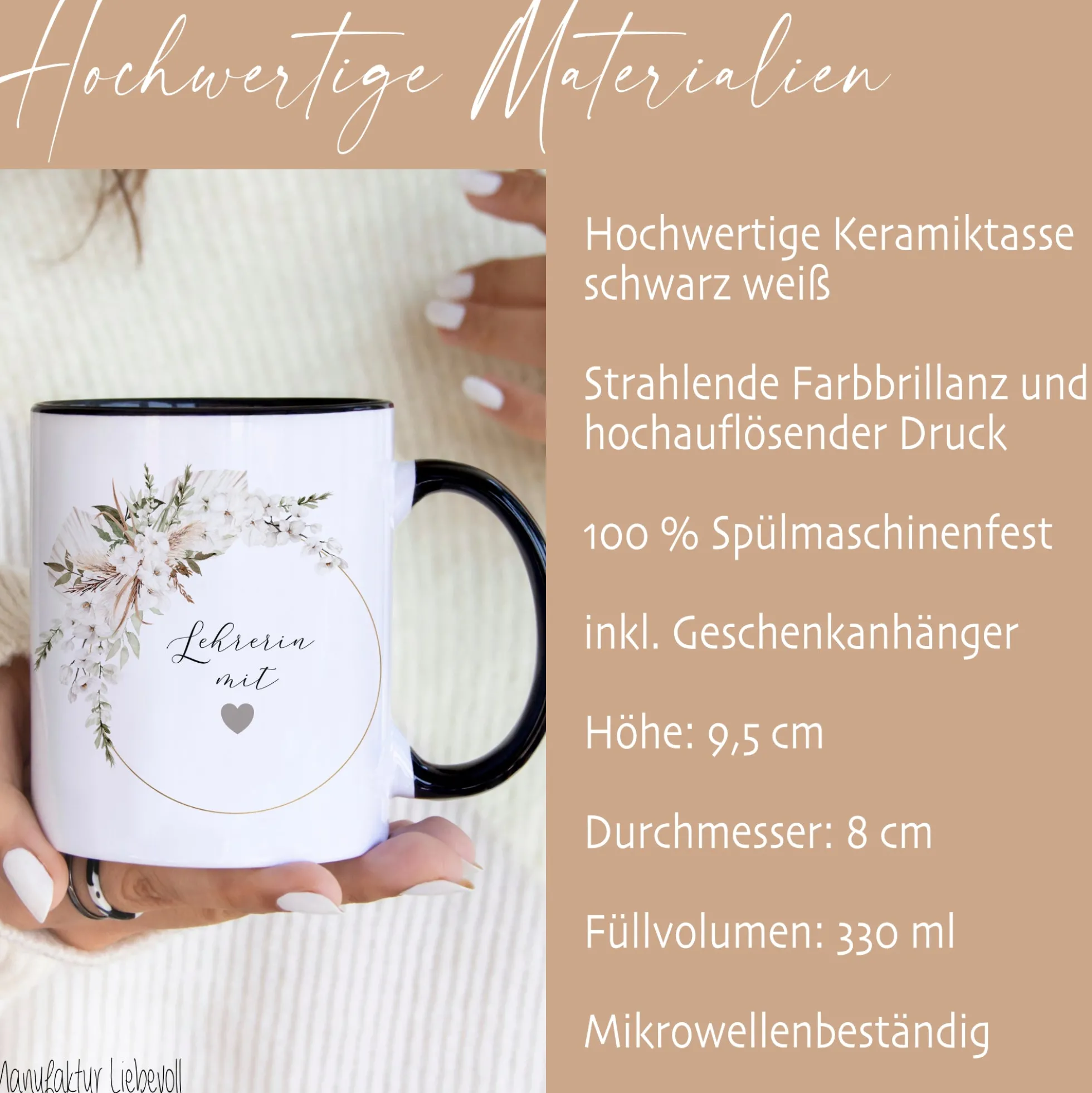 Tasse "Lehrerin mit Herz" | Personalisiertes Geschenk als Dankeschön und zum Abschied | Keramiktasse mit Namen und Buchstaben