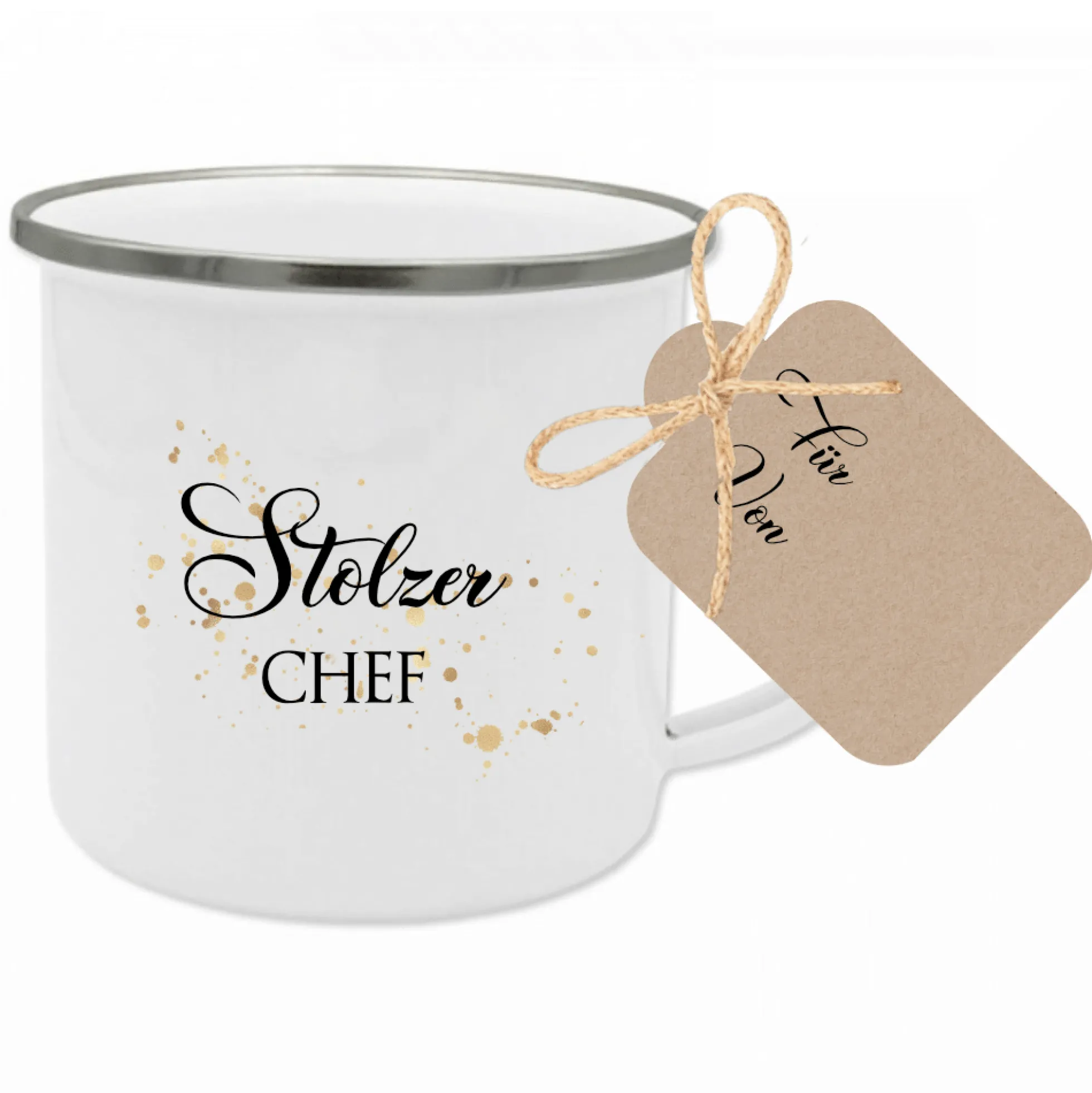 Tasse "Lieblingsfriseurin" | Geschenk für die Friseurin | Emailletasse mit Geschenkanhänger | 12 Motivvarianten zur Auswahl