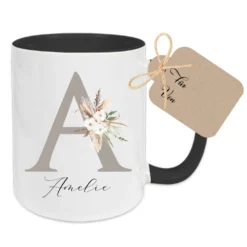 Tasse mit Buchstaben und Namen für Frauen | Keramiktasse mit floralem Motiv