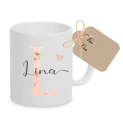 Tasse mit Buchstabe und Name für Sie und Ihn | Kaffeetasse aus Keramik | 2 Motivvarianten zur Auswahl