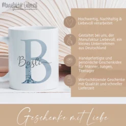 Tasse mit Buchstabe und Name für Sie und Ihn | Kaffeetasse aus Keramik | 2 Motivvarianten zur Auswahl