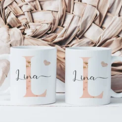 Tasse mit Buchstabe und Name für Sie und Ihn | Kaffeetasse aus Keramik | 2 Motivvarianten zur Auswahl