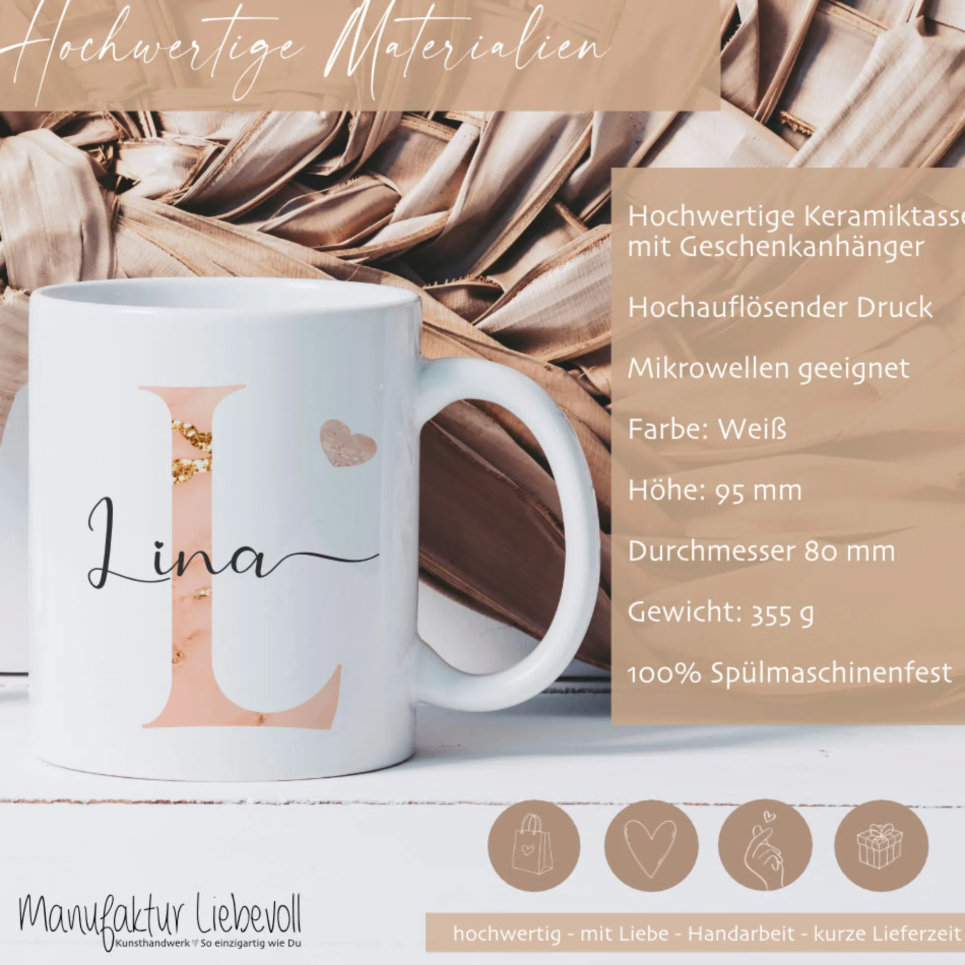 Tasse mit Buchstabe und Name für Sie und Ihn | Kaffeetasse aus Keramik | 2 Motivvarianten zur Auswahl