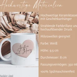 Tasse mit Name Herz Buchstabe Geschenk Hebamme Danke Erzieherin Lehrerin Freundin Wunschtext Schwester Ärztin uvm.