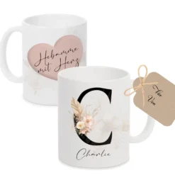 Tasse mit Name Herz Buchstabe Geschenk Hebamme Danke Erzieherin Lehrerin Freundin Wunschtext Schwester Ärztin uvm.