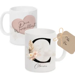 Tasse mit Name Herz Buchstabe Geschenk Hebamme Danke Erzieherin Lehrerin Freundin Wunschtext Schwester Ärztin uvm.