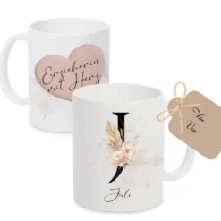 Tasse mit Name Herz Buchstabe Geschenk Hebamme Danke Erzieherin Lehrerin Freundin Wunschtext Schwester Ärztin uvm.