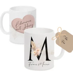 Tasse mit Name Herz Buchstabe Geschenk Hebamme Danke Erzieherin Lehrerin Freundin Wunschtext Schwester Ärztin uvm.
