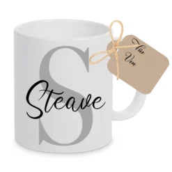 Tasse mit Name und Buchstabe Initiale Monogramm personalisiert mit Namen und Buchstabe als Buchstabentasse weiß Keramik