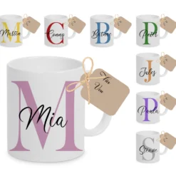 Tasse mit Name und Buchstabe Initiale Monogramm personalisiert mit Namen und Buchstabe als Buchstabentasse weiß Keramik