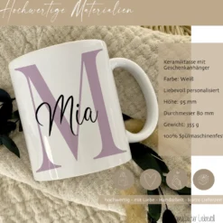Tasse mit Name und Buchstabe Initiale Monogramm personalisiert mit Namen und Buchstabe als Buchstabentasse weiß Keramik