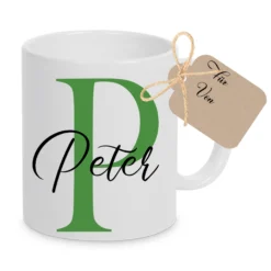 Tasse mit Name und Buchstabe Initiale Monogramm personalisiert mit Namen und Buchstabe als Buchstabentasse weiß Keramik