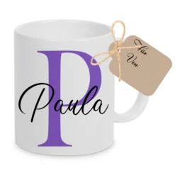 Tasse mit Name und Buchstabe Initiale Monogramm personalisiert mit Namen und Buchstabe als Buchstabentasse weiß Keramik