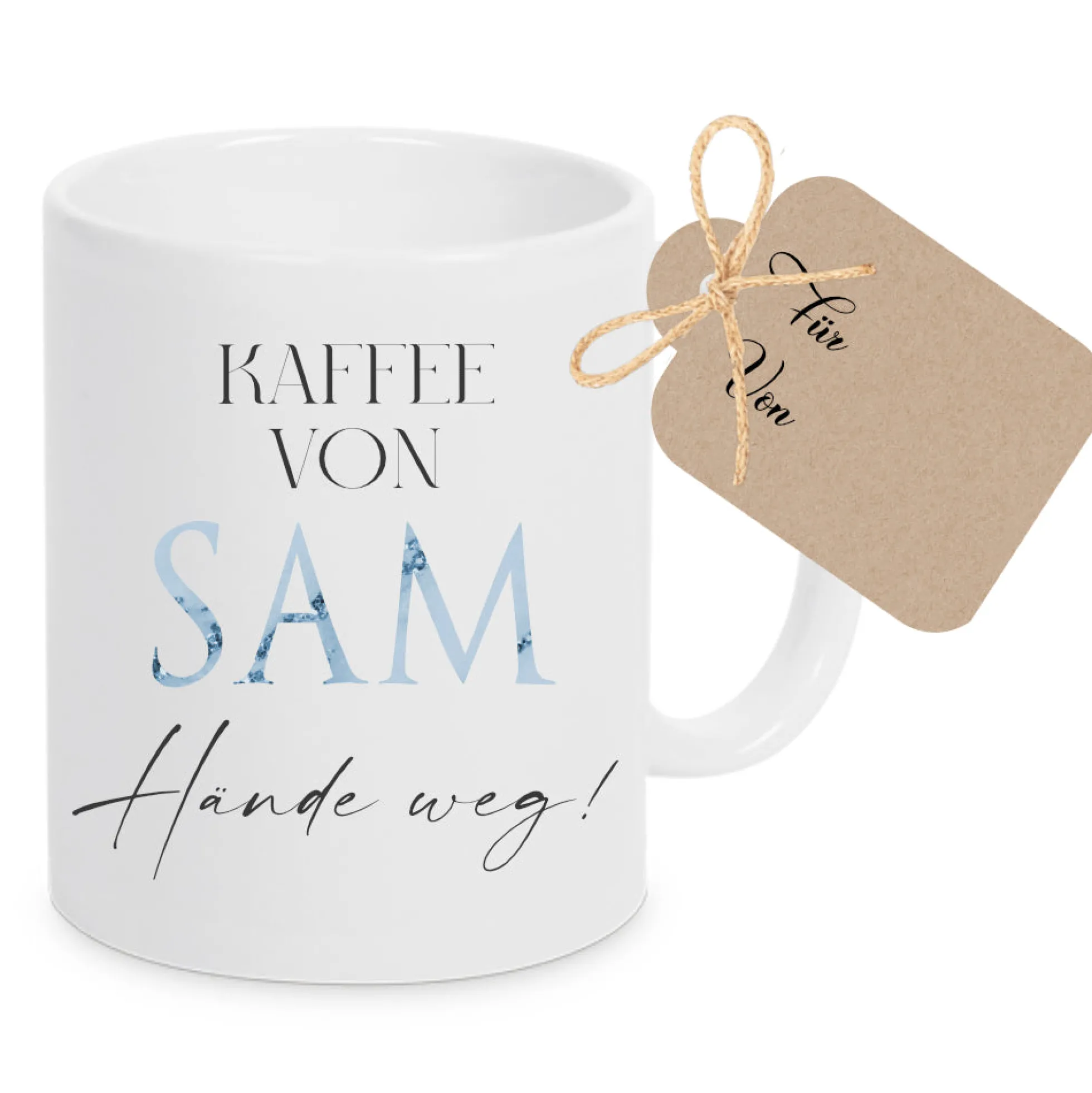 Tasse mit Spruch: Finger weg! und Namen Sie und Ihn | Kaffeetasse aus Keramik | 2 Motivvarianten zur Auswahl