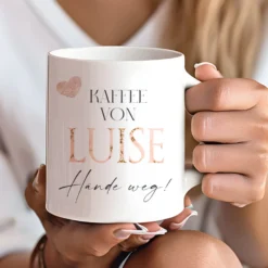 Tasse mit Spruch: Finger weg! und Namen Sie und Ihn | Kaffeetasse aus Keramik | 2 Motivvarianten zur Auswahl