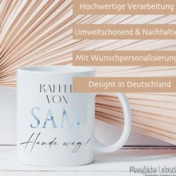 Tasse mit Spruch: Finger weg! und Namen Sie und Ihn | Kaffeetasse aus Keramik | 2 Motivvarianten zur Auswahl
