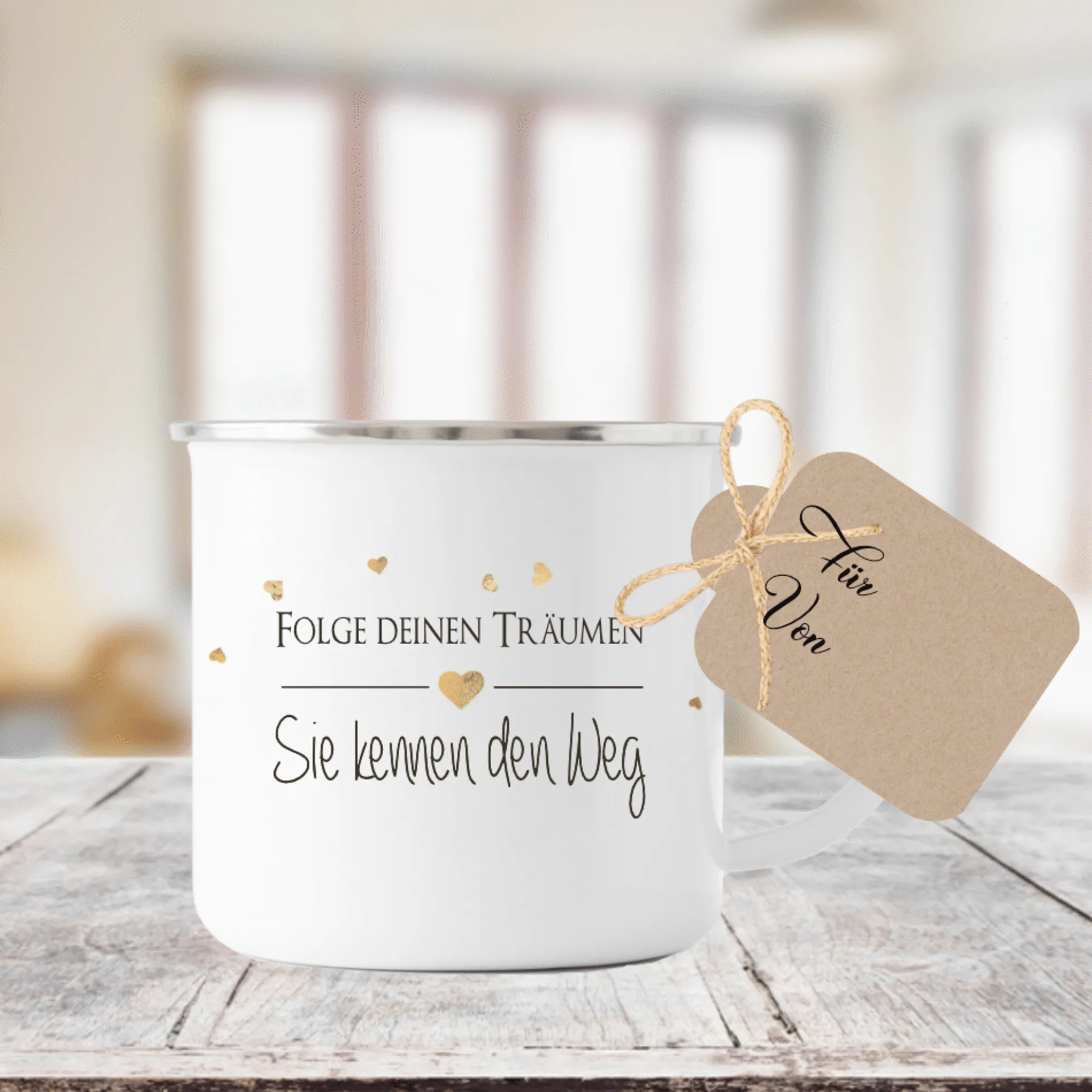 Tasse mit Spruch "Folge deinen Träumen" | Besonderes Geschenk und persönliche Geschenkidee | Tassengeschenk inkl. Geschenkanhänger