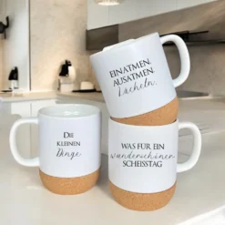 Tasse mit Spruch "Was für ein wunderschöner Scheisstag" Kaffeetasse "Einatmen Ausatmen Lächeln" Becher mit Kork Deckel