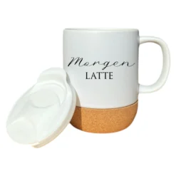 Tasse mit Spruch "Was für ein wunderschöner Scheisstag" Kaffeetasse "Einatmen Ausatmen Lächeln" Becher mit Kork Deckel