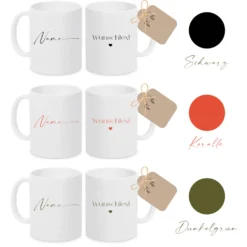 Tasse mit Wunschtext und Namen aus Keramik | in 5 Farben erhältlich