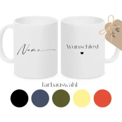 Tasse mit Wunschtext und Namen aus Keramik | in 5 Farben erhältlich