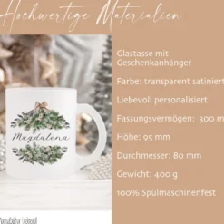 Tasse Weihnachten Personalisiert Glastasse Weihnachtsgeschenk Glühweintasse Weihnachtspunsch Name Geschenk Nikolaus | Große Motivauswahl