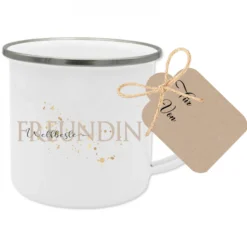 Tasse "Weltbester Freund" | Geschenk für den besten Freund | Emailletasse mit Geschenkanhänger | 2 Motivvarianten zur Auswahl