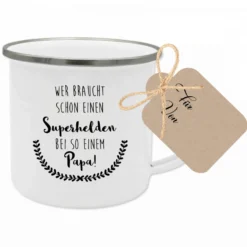 Tasse "Wer braucht schon einen Superhelden bei so einem Papa!" | Originelles Geschenk für Väter | Perfekt zum Vatertag und vielen weiteren Anlässen